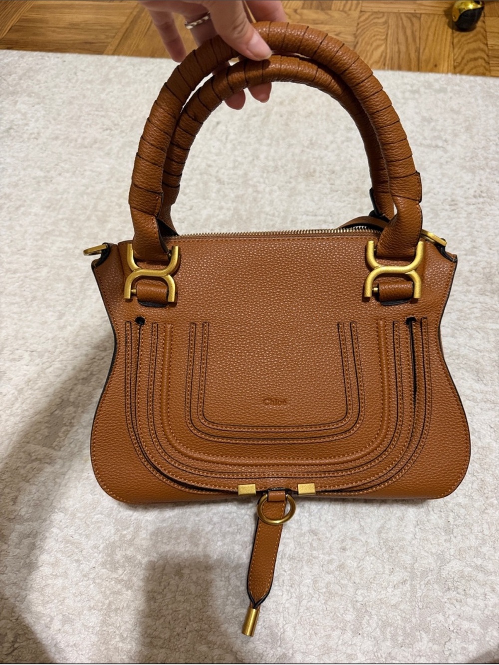 Chloe Marcie Leather Satchel Bag in Tan